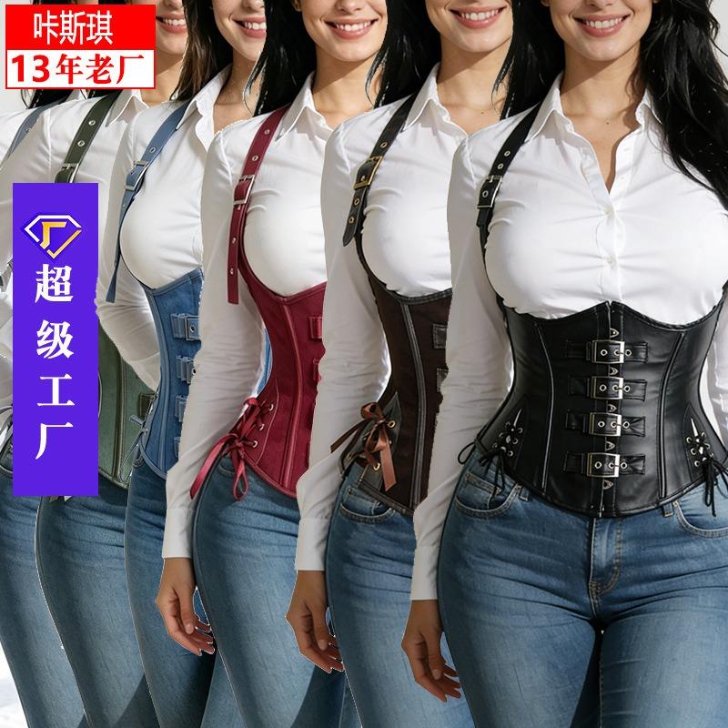 Women S Pu Leather Corset Bustier Top With Boning And Adjustable Straps