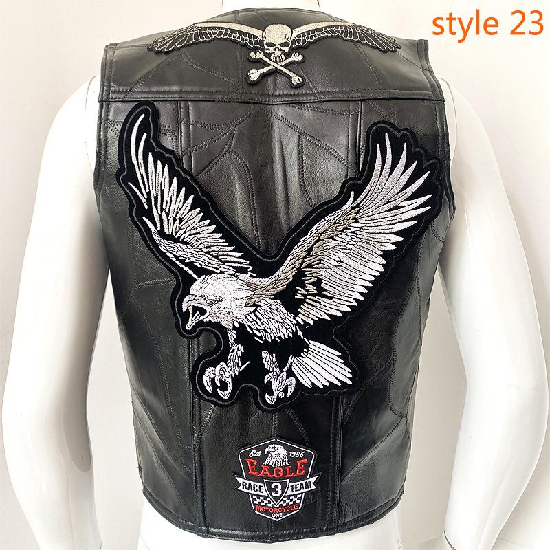 

Європейський мотоциклетний жилет Harley Шкіряний жилет Чоловіча шкіряна куртка через плече Bio Green Magic Embroidery Badge Design XL