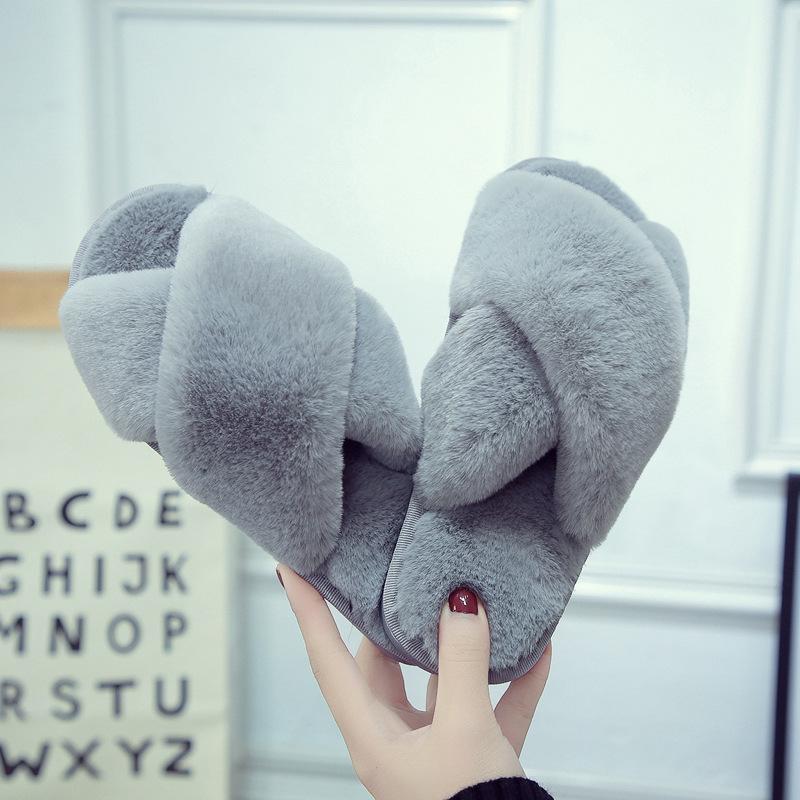 

Women s Cross Plush Slippers - Warm, Soft Sole, Flat Bottom, Comfortable for Home (Autumn/Winter). 42-43 серый