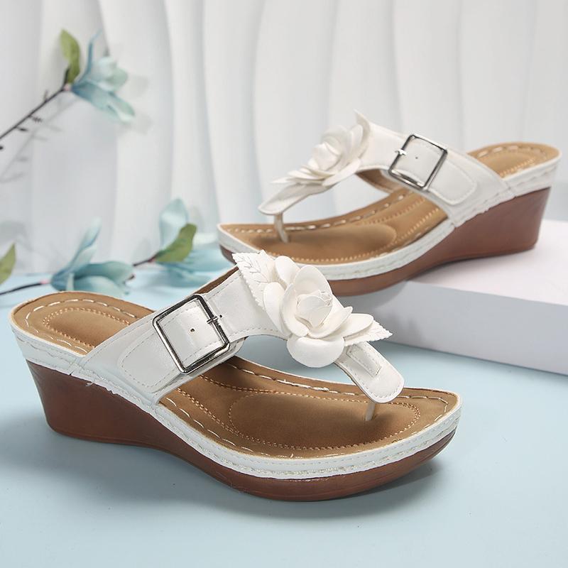

Fashion Flower Clip Toe Wedges Sandals Women Summer Plus Size 36-43 Thick Sole Slippers Woman Lightweight Vacation Beach Flip Flops 36 белый