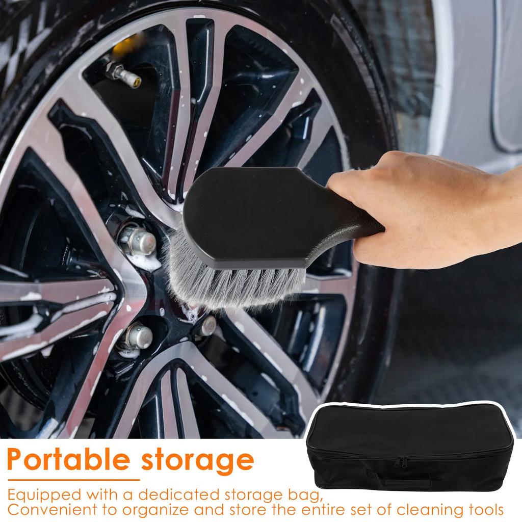 7Pcs Car Wheel Cleaning Kit Multiple Clean Tool with Storage Bag Soft Rim Brush Microfibre Flat Wheel Brush Sponge Detail Wiping