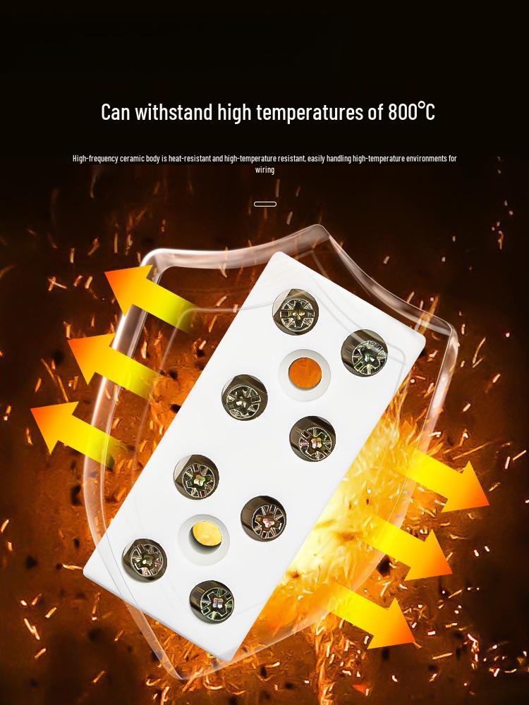 High-Temperature Ceramic Terminal Block, 2-In/2-Out Wire Connector