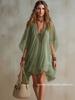 2026 European Summer Women's V-neck Chiffon 2-Piece Beach Dress Set