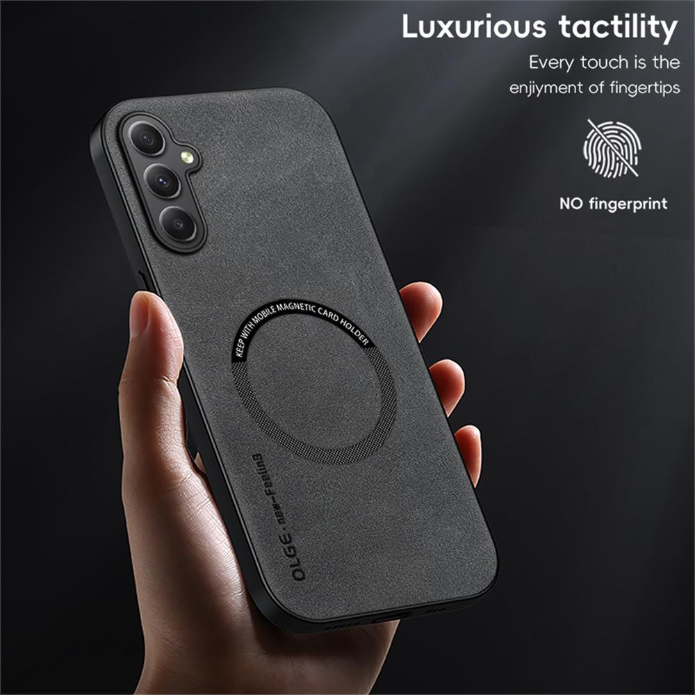 WANLONFENG YBP Series For Samsung Galaxy A35 5G Magnetic Case with Tempered Glass Film PU+TPU Phone Cover Large Cutout