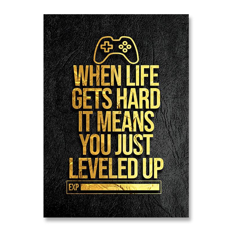 Modern Abstract Gaming Gamer Quotes Canvas Posters Black Golden Game Painting Wall Art for Living Room Kidsroom Decor Cuadros