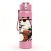 1PC Drumming Panda Cartoon 750ml Color Plastic Sports Water Bottle Leakproof Flip Straw Lid Suitable for Sports Office Home Use