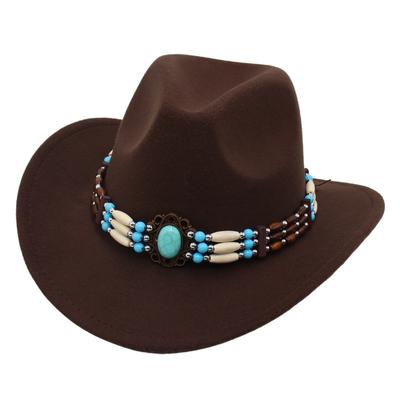 Ethnic Style Western Cowboy Top Hat Turquoise Riding Jazz Hat Crimped Felt Hat Literary And Retro Sun Hat
