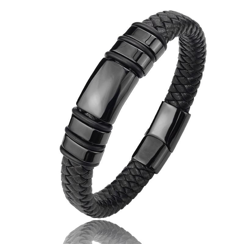 

2026 Black Luxury Accessories Bracelet Men s Fashion Gift Black Genuine Leather Bracelets DIY Combination Wild Handsome Gift 18.5cm