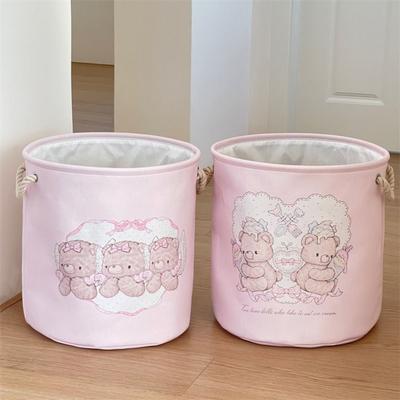 Cotton Linen Dirty Clothes Basket Round Shape Cartoon Toys Storage Basket Large Capacity Space Saving Foldable Laundry Basket