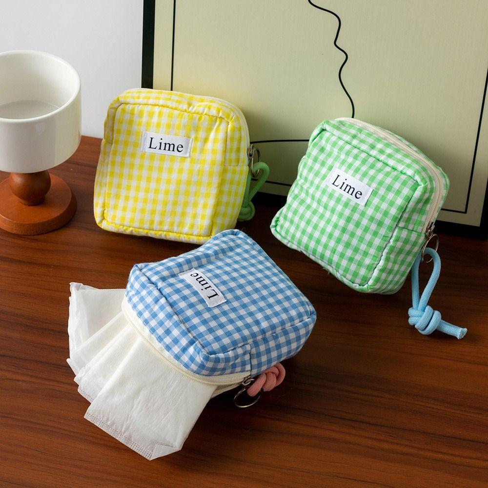 

Portable Makeup Bags Plaid Sanitary Napkin Storage Pouch Cute Period Bag Woman Girls жовтий