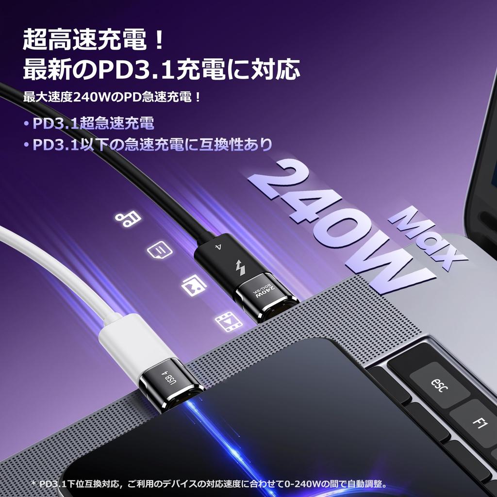 MUXER USB C Magnetic 80Gbps Data USB4 V2 240W PD Fast 4K 120Hz 8K 60Hz HD Video Signal Thunderbolt 5 Device Compatible Black Adapters 2 Additional