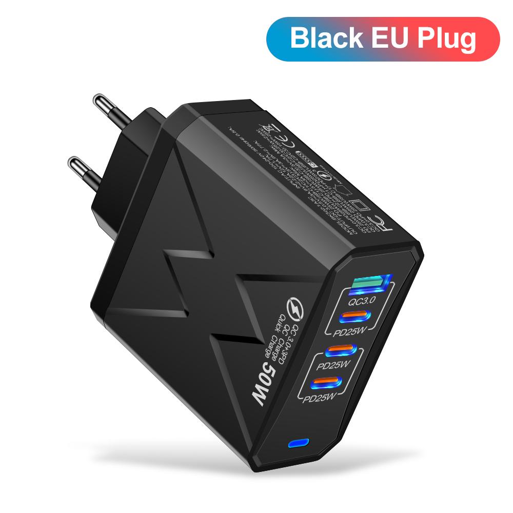 Multiport USB C PD Charger 50W Fast Charging Charger QC3.0 Quick Phone Adapter for iPhone Samsung Xiaomi Type C USB Wall Charger