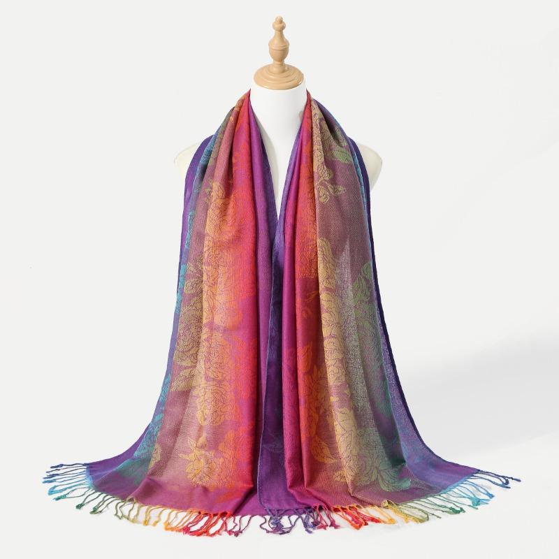 Hot-selling popular colored cashew fringed shawl women's gradual change embroidered scarf