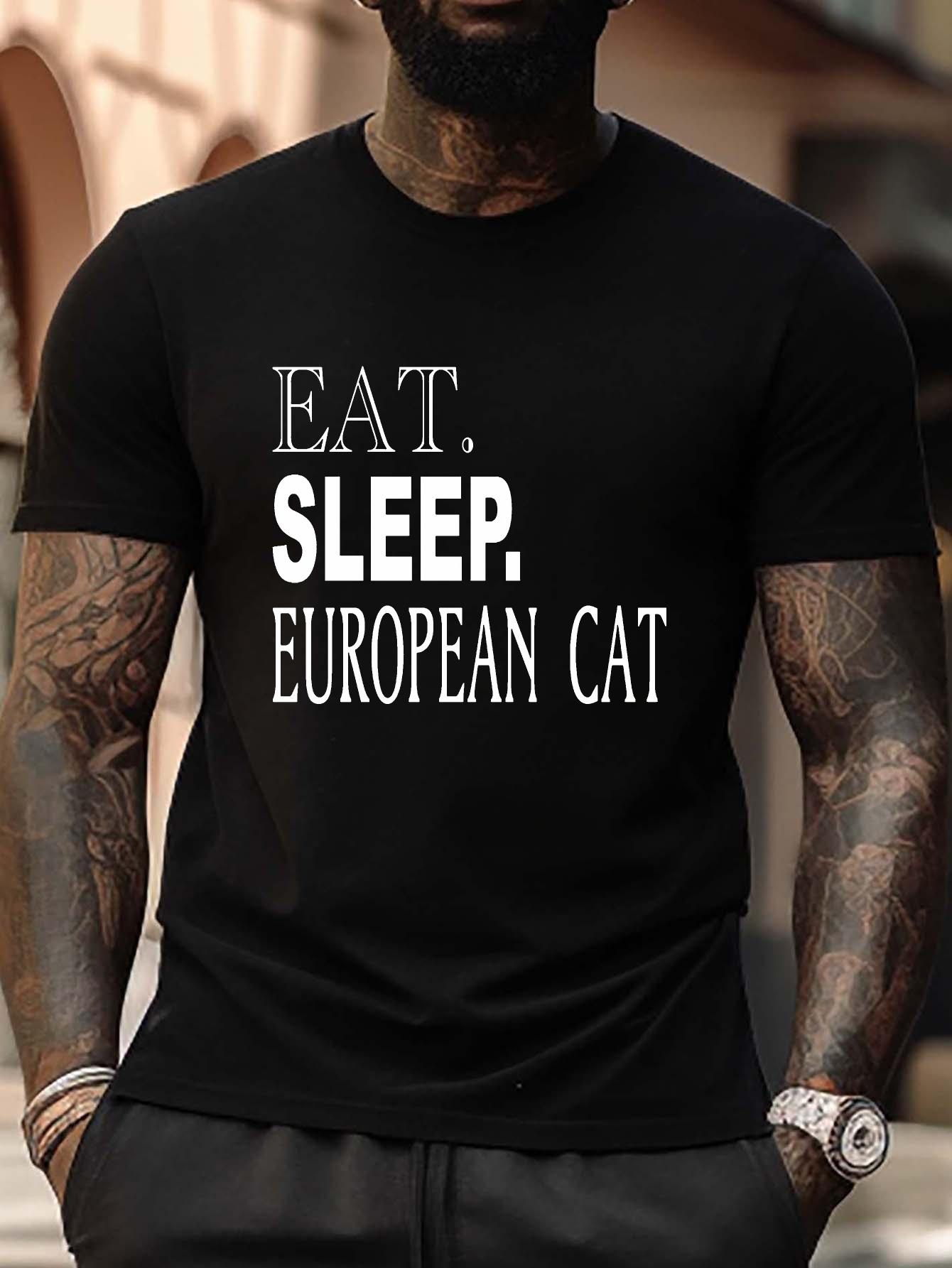 

Big & Tall Summer T-shirt with European Cat Graphic - Casual Short Sleeve Tee S