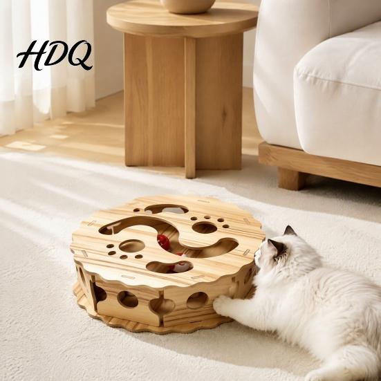 Safe Solid Wood Cat Toys Interactive Toy with Rolling Balls Durable Density Board Scratching Kitten Self Entertainment Toy Anxiety Relief