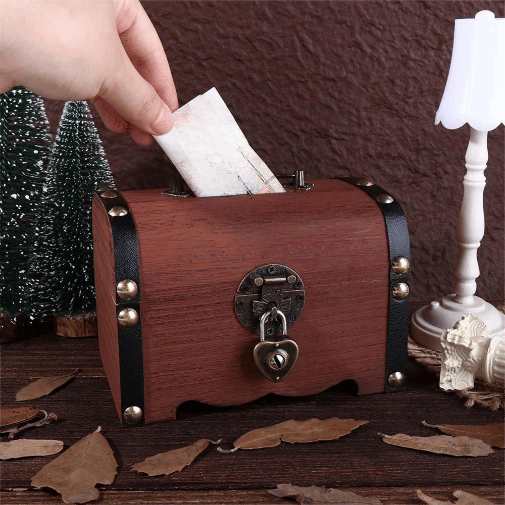 Wooden Vintage Decorative With Lock Creative Money Saving Box Storage Box Treasure Box Coin Boxes