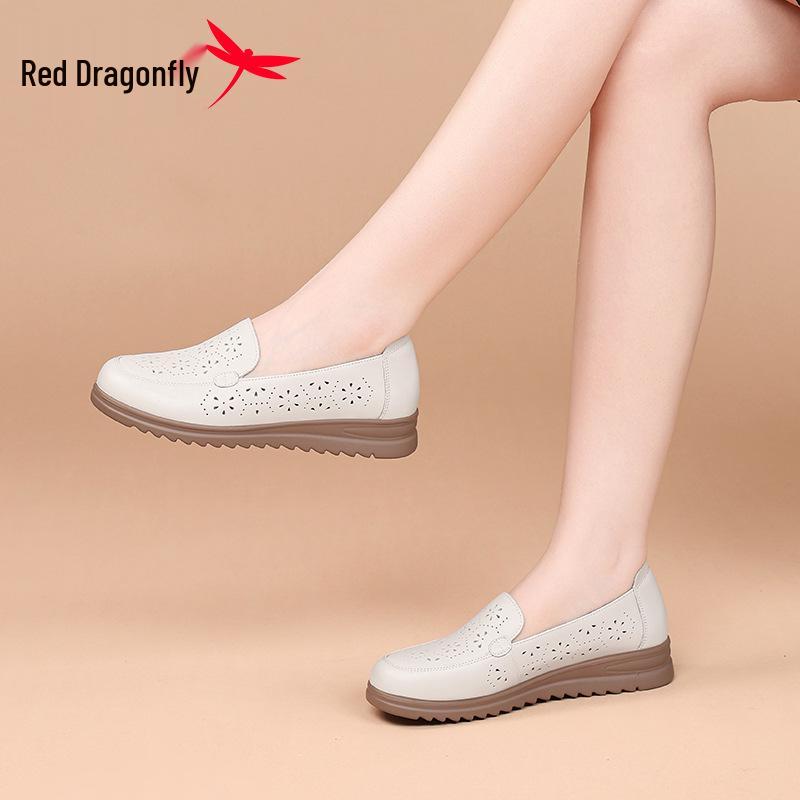 Women's Genuine Leather Slip-On Shoes - Red Dragonfly Breathable Summer Style
