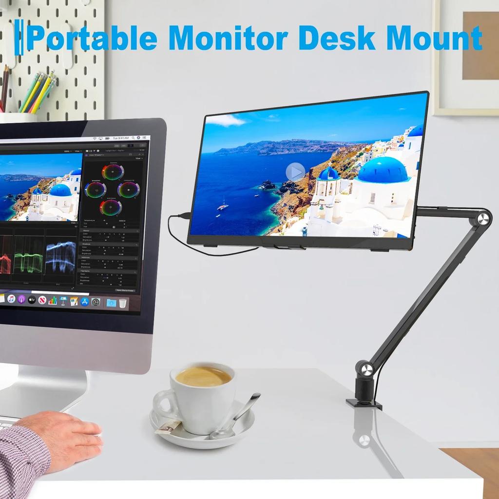 Bimawen Adjustable Height Tablet Stand For iPad 15 6 16 Inch Screen Portable Monitor Desk Mount With Aluminum Long Rotating Arm
