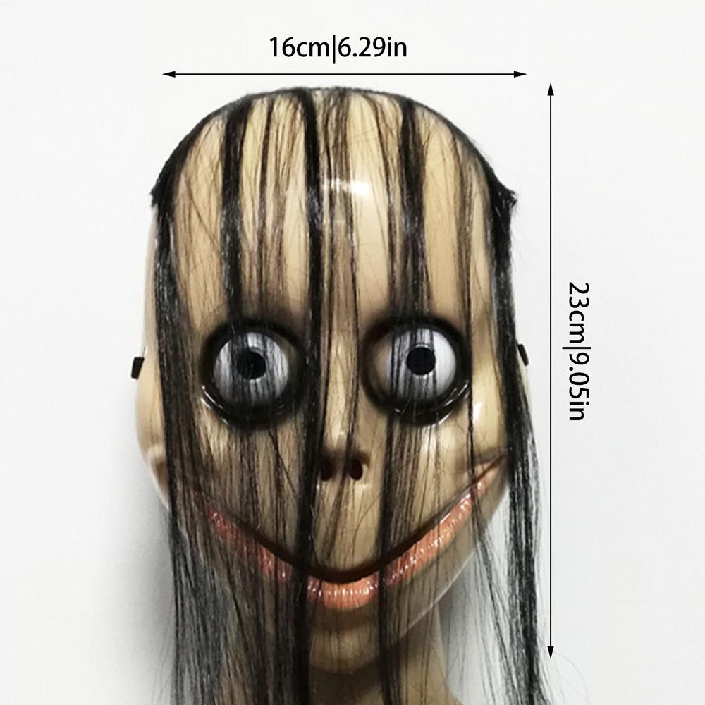 

Scary Face Cover Halloween Costume Long Hair Mask V Shaped Mouth Cosplay Party Supplies Horror Headgear Roleplay Accessories