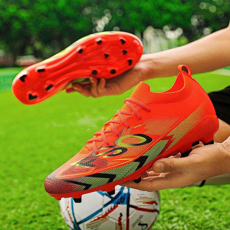 Football shoes men's AG spikes seamless fly-woven outdoor football shoes youth artificial professional training shoes