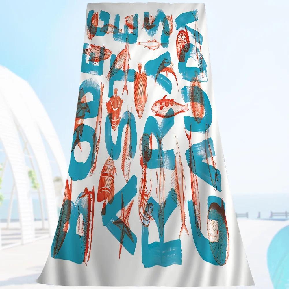 Buntes Ozeantier Mikrofaser Strandtuch Schnelltrocknend Sardine Hummer Fisch Design Sand Pool Handtuch für Yoga