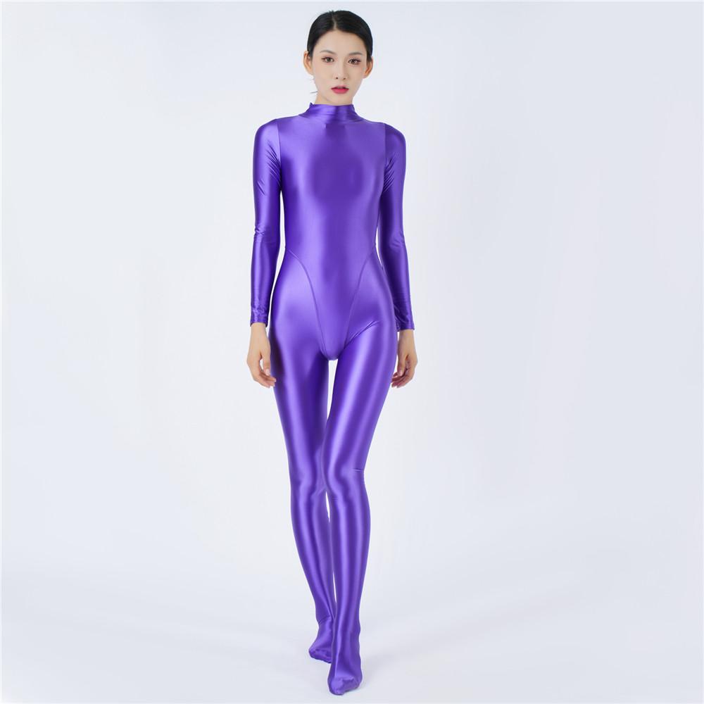 Sexy Women Oil Glossy Shiny Elastic Bodysuit Candy Color Bodycon Tights Jumpsuits One Pieces Thong Cosplay Maid Shaping Leotard