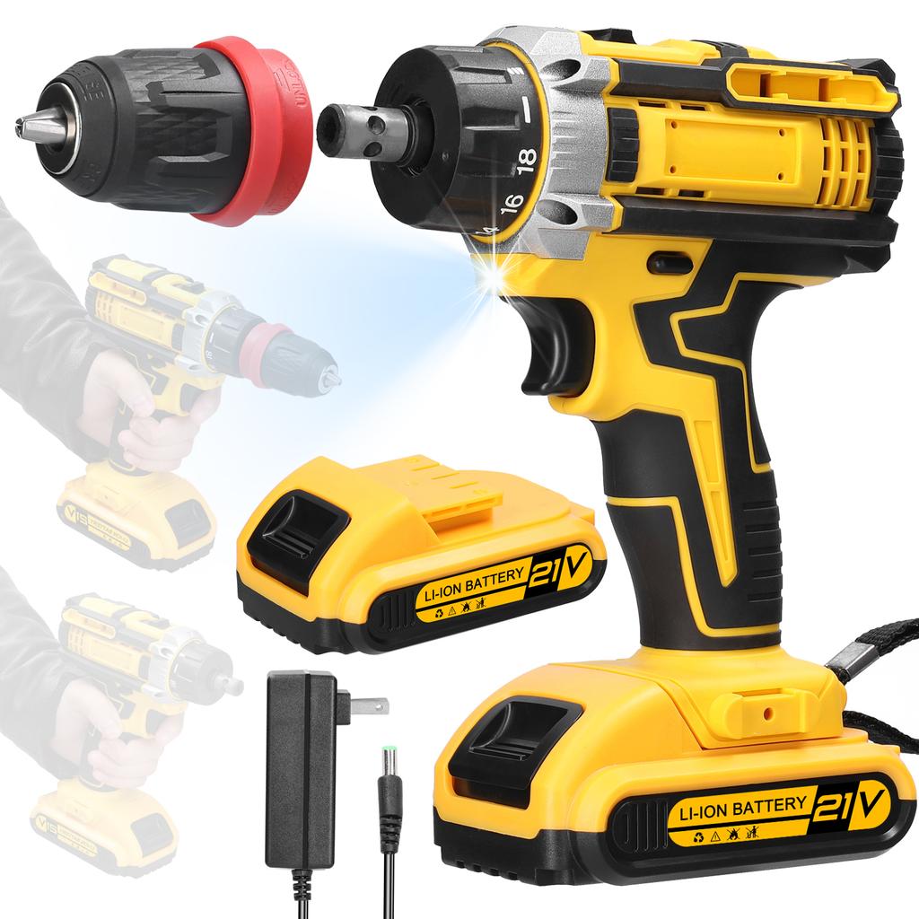 21V 2in1 Lithium-Bohrschrauber Elektroschrauber Multifunktions-Elektrowerkzeug Bürstenmotor mit hohem Drehmoment