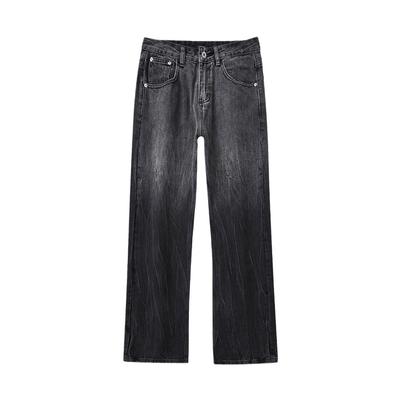 Gradient Black High-end Trousers for Men's Autumn American Style High-sleeved Mid-waist Jeans