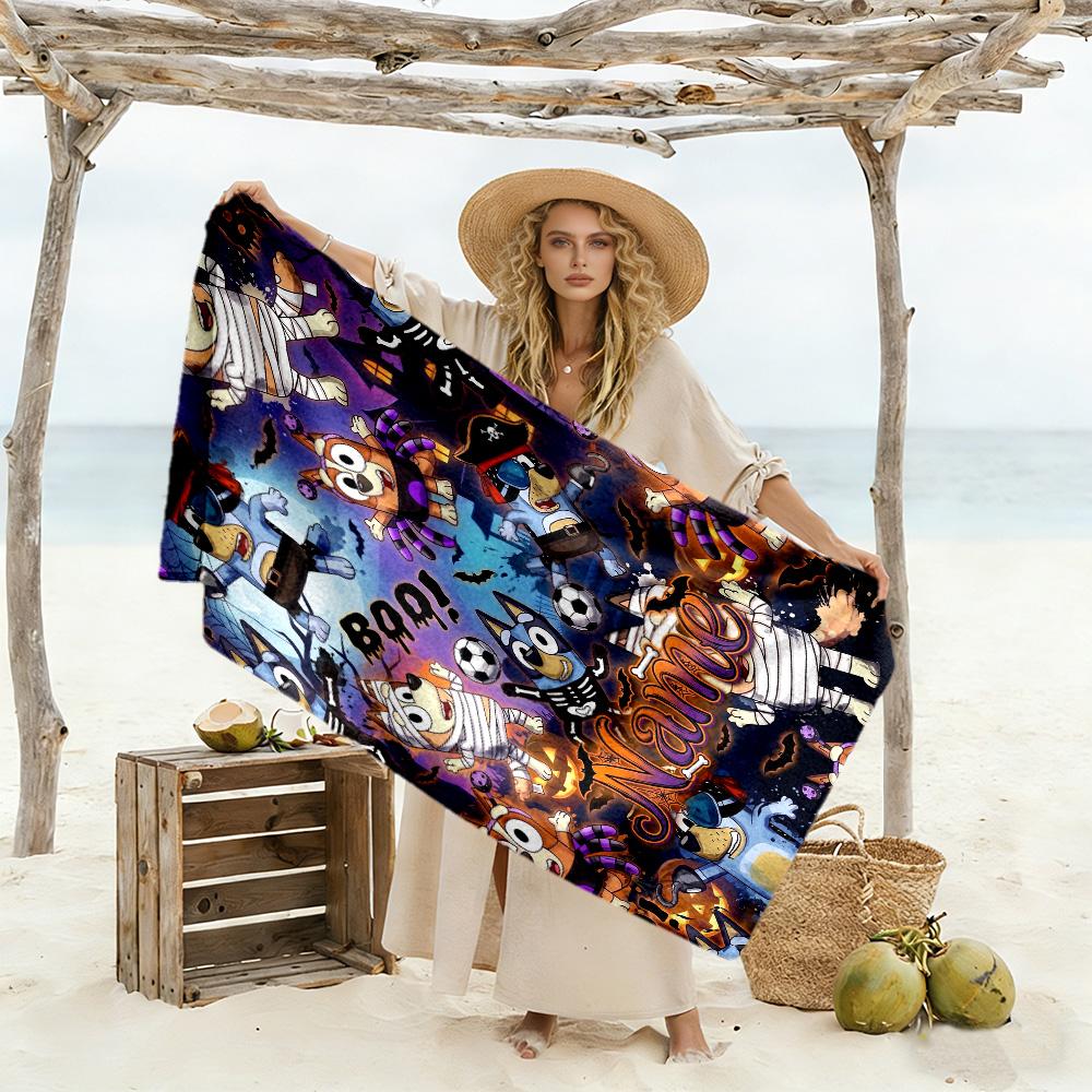 Bluey's Soccer Adventure Customize Text Beach Towel Quick-Dry Soft Microfiber Portable for SwimmingBeachCamping Travel Beach AccessoriesGym