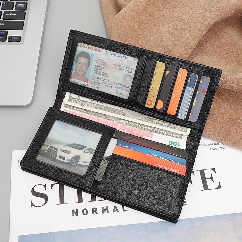 Genuine Leather Business Men's Wallet Nappa Leather Long Wallet RFID New Zipper Anti Magnetic Card Slot