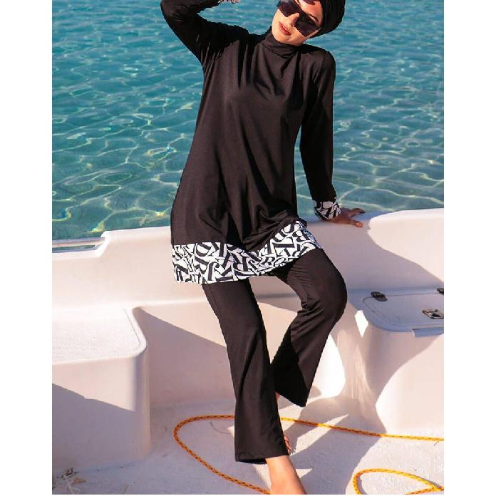 Summer modest swimwear set floral print - long sleeve tunic and full length leggings set - muslin swimwear - UV protection beachwear - summer burkini