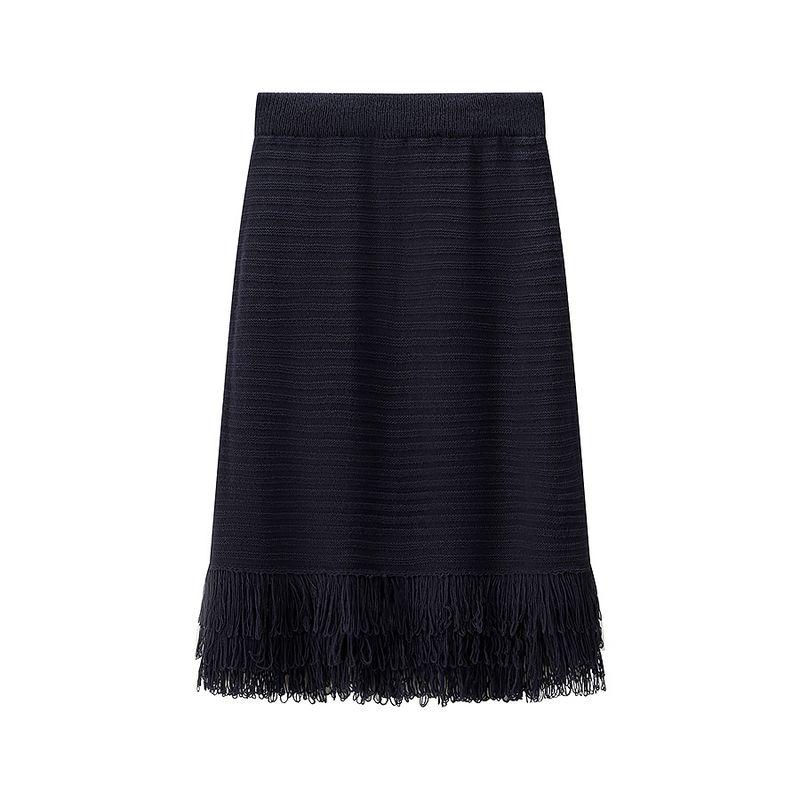 

Love Evening Style French style Retro High-Grade Tassel Hollow Knitted Outerwear + Sheath Skirt Temperament Two-piece Set Black overskirt L