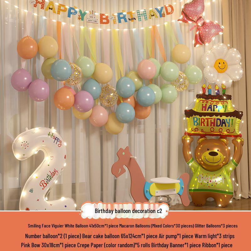 Xiaohongshu First Birthday Balloon Decoration Set for Boys and Girls: Party Background Scene Arrangement