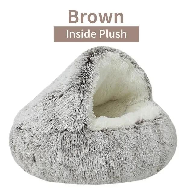 Plush Hooded Pet Bed Round Fluffy Soft Cat Bed Pet Cushion Warm Cat Dog 2 In 1 Sleeping Nest Cave for Small Dogs