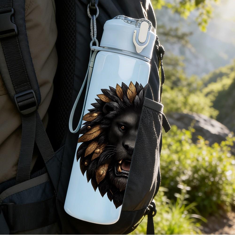 1PC Dark Lion Head Portrait 750ml Color Plastic Sports Water Bottle Leakproof Flip Straw Lid Suitable for Sports Office Home Use