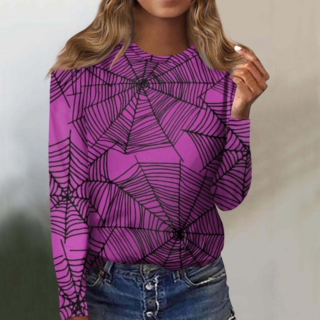 Women's Casual Fashion Halloween Print Long Sleeve O-Neck Pullover Top Blouse