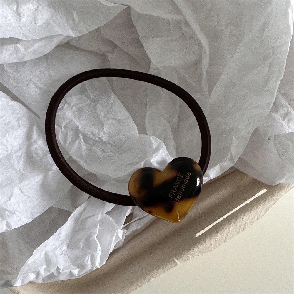 Gold Label Heart-Shaped Acetate Candy Color Hair Tie - High Elasticity, Cute High Ponytail Rubber Band