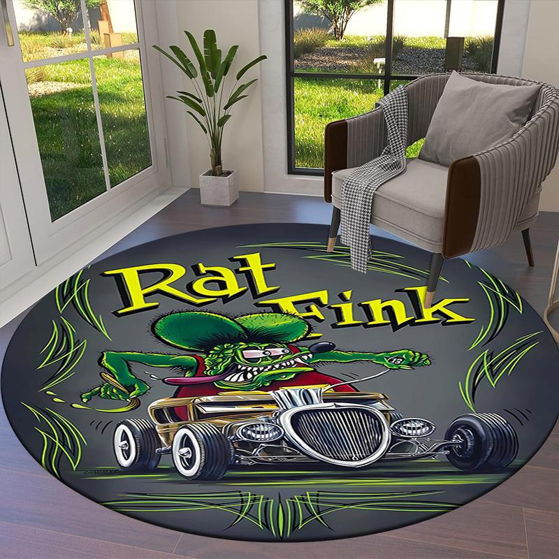 Rat Fink Round Area Rug,Carpet Rug for Living Room Bedroom Sofa Playroom Decor,Non-slip Floor Mat