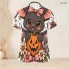 Women Plus Size Halloween Panda Ghost Printed Scrub Top V Neck Short Sleeve With Front Pockets