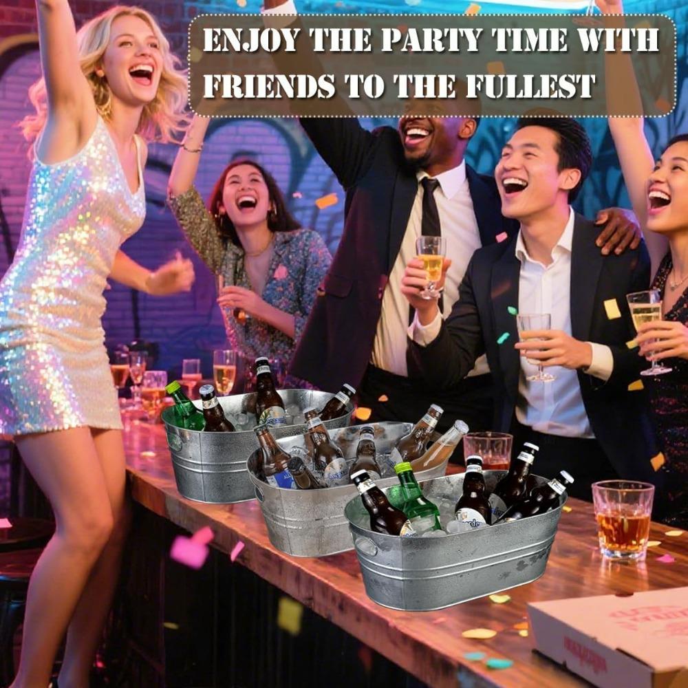 1pc Galvanized Tub Ice Bucket Large Metal Drink Buckets for Parties Beer Beverage Tub with Carry Handles for Champagne Cocktails Wine Cooling