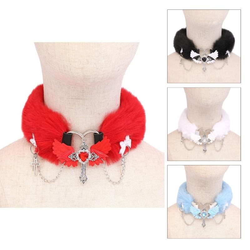 Animes Cosplays Choker Plüsch Kreuze Choker Halsband Engelsflügel Choker Halskette