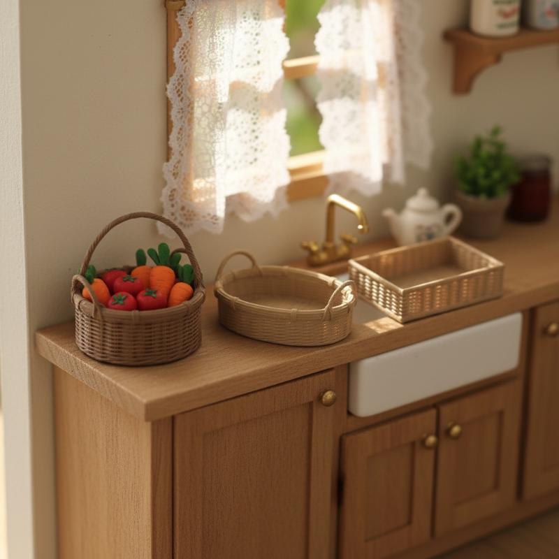 1Pcs Handmade Fashion Hand Woven Basket Miniature Dollhouse Simulation Vegetable Basket DIY Vine Woven Basket For Doll Accessory