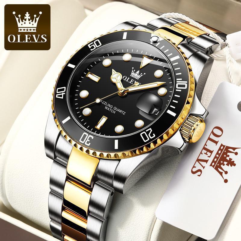 Luxury Mens Watch Classic Green Water Ghost Waterproof Automatic Mechanical/Quartz Watch Top Luxury with Gift Box Clock wqf@6650@309_Gold&Black-Quartz Watch