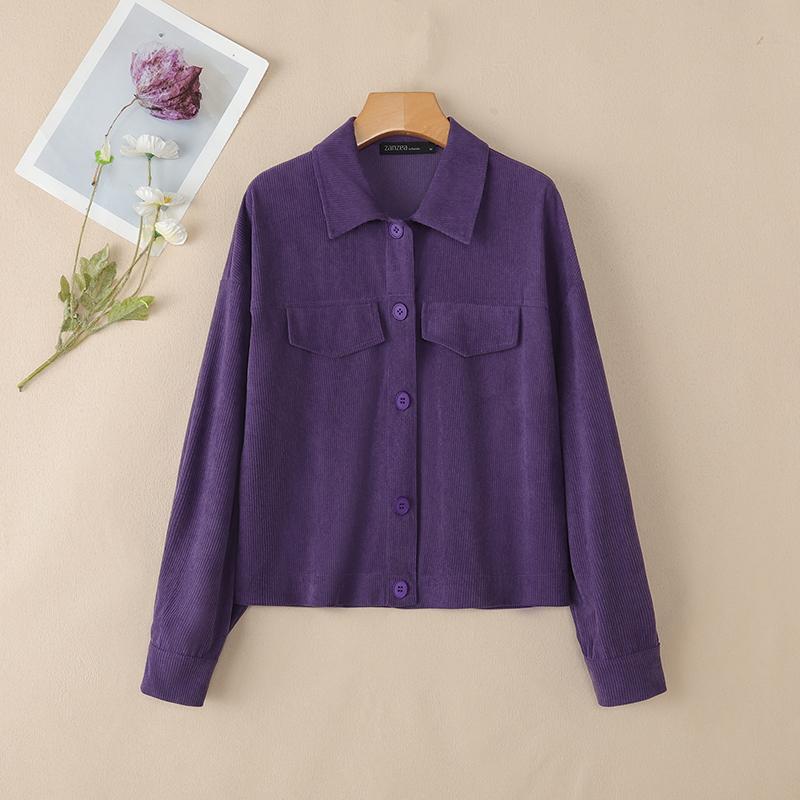 

ZANZEA Женская свободная повседневная блузка с отложным воротником и длинным рукавом 5XL фиолетовый