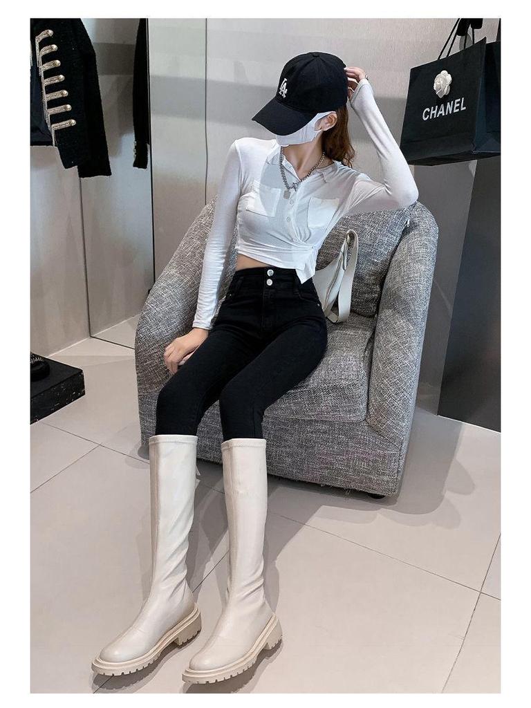 Damen Superweiche Übergröße Hochelastische Slim-Fit Jeans - Skinny Herbst Doppelknopf.