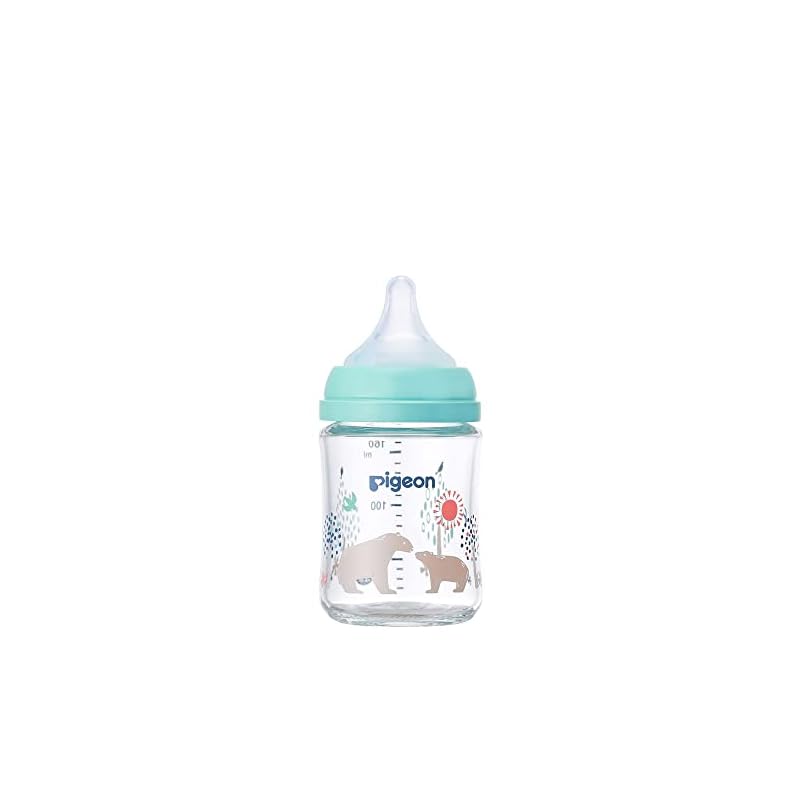 PIGEON Pigeon Breastfeeding Feel Baby Bottle 160ml 0 months and up, Heat-resistant glass that cools quickly, Bear design, scratch-resistant and