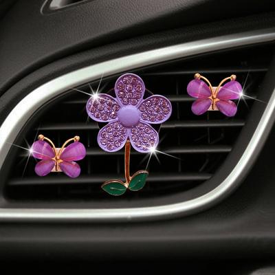 Désodorisant de voiture en forme de fleur de cristal, 1/3 pièces, joli petit papillon, parfum de voiture pour dames, Clip de décoration, désodorisant de voiture