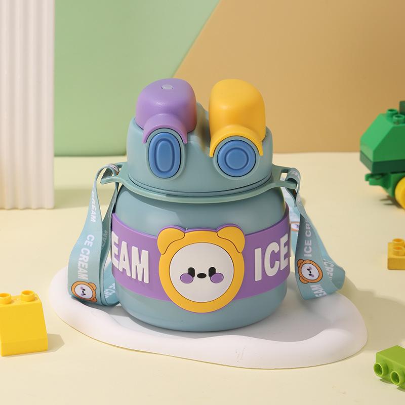 850ML Large Capacity Double Drinking Bottle Portable Children Vacuum Insulation Cup Stainless Steel Straw Thermos Big Belly Cup