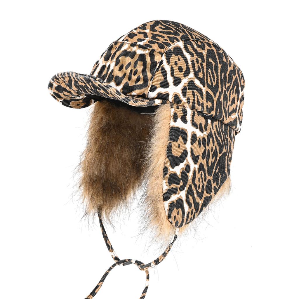 American leopard print plush cap men's and women's winter warm and cold outdoor cycling pilot ear hat