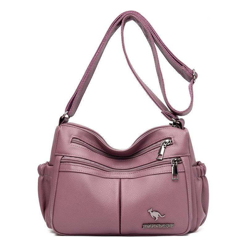 Mehrschichtige Umhängetasche mit großem Fassungsvermögen aus weichem Leder